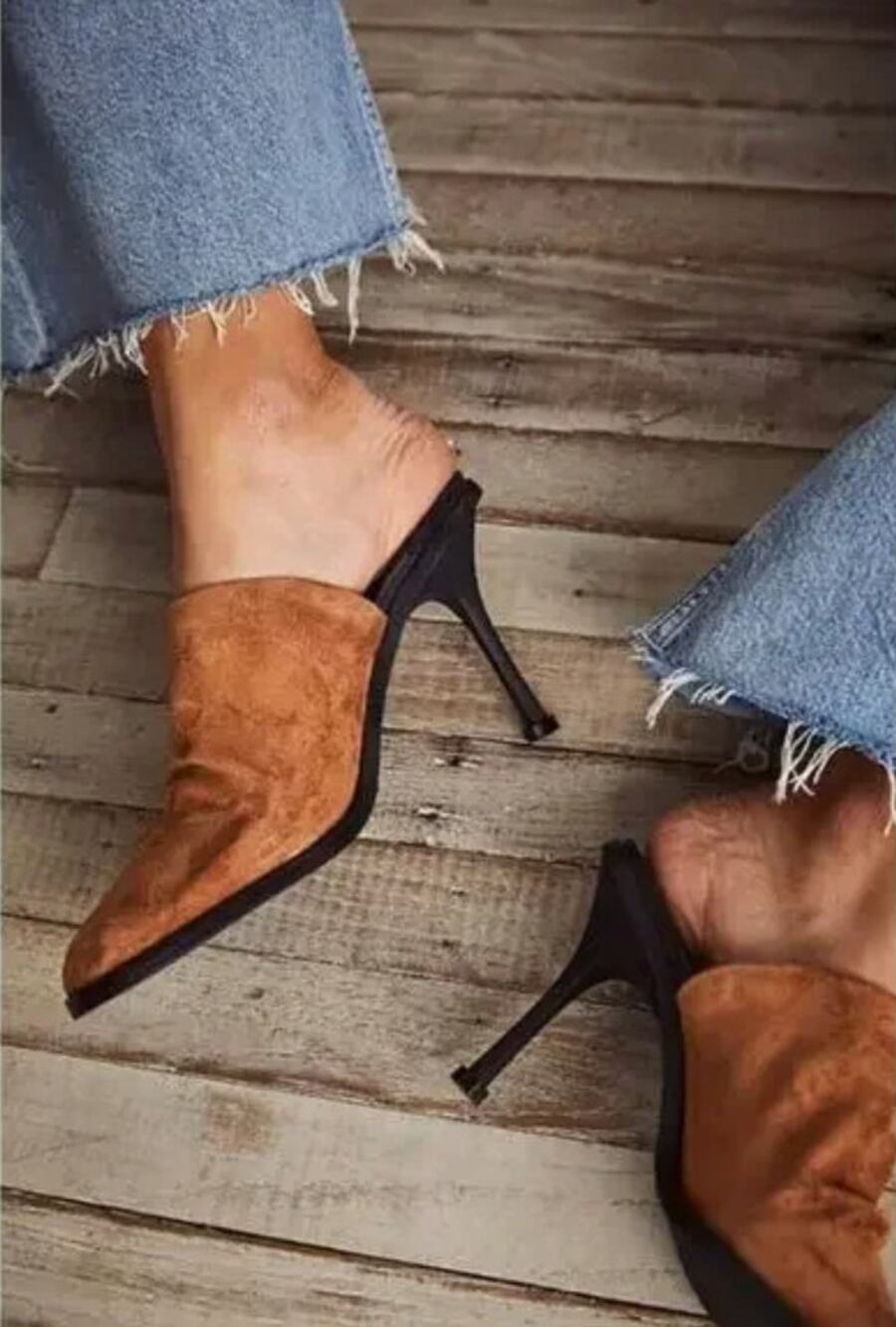 Free People Leila Heeled Mules Cognac Suede Size 10 US 41 EU NIB Stiletto Heel